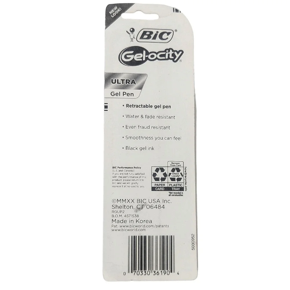 2x Bic Gel-ocity Retractable Gel Pen Medium 0.7 mm Ultra Water Resistant 2‎ Pack